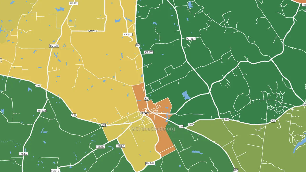 Elkhart, TX Map of Robbery Rates