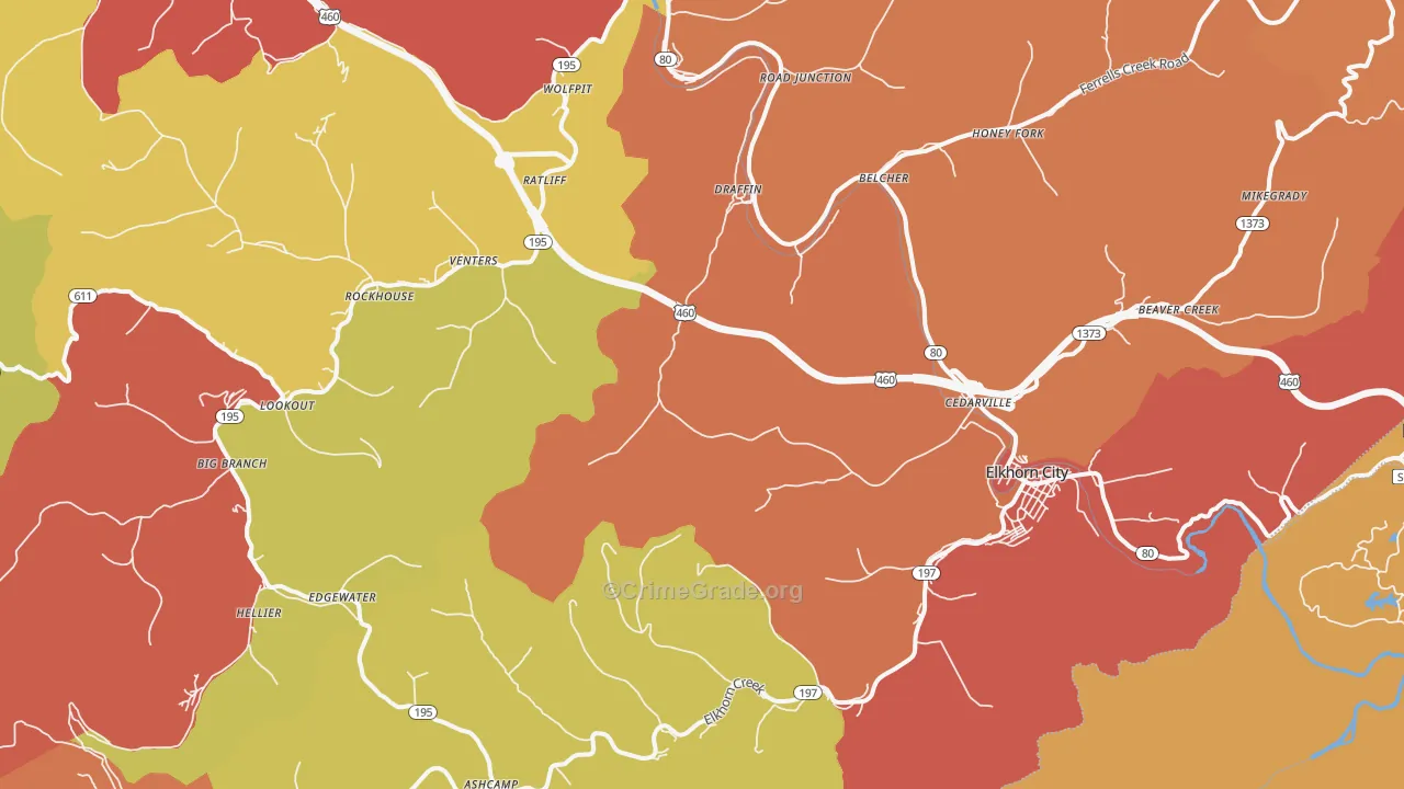 Elkhorn City, KY Map of Robbery Rates