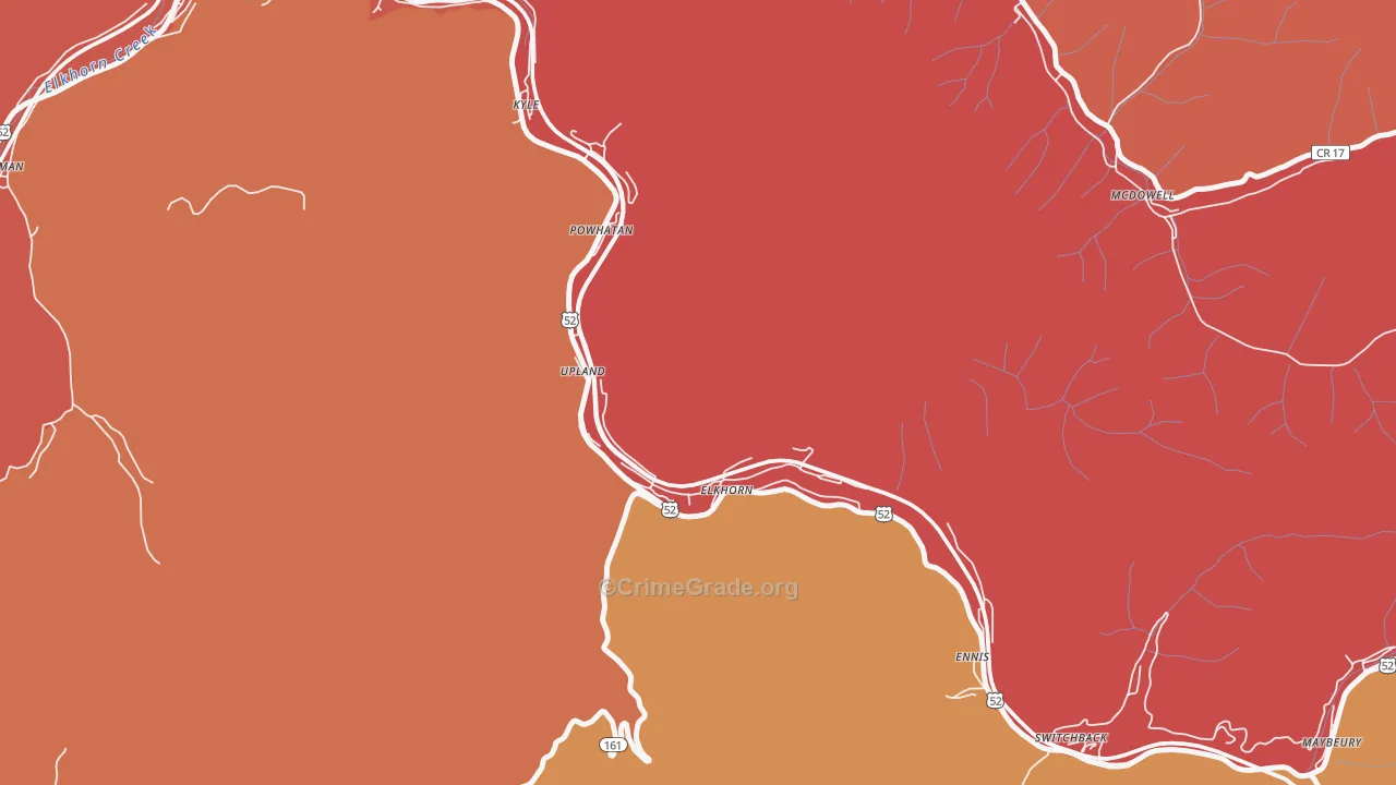 Elkhorn, WV Map of Robbery Rates