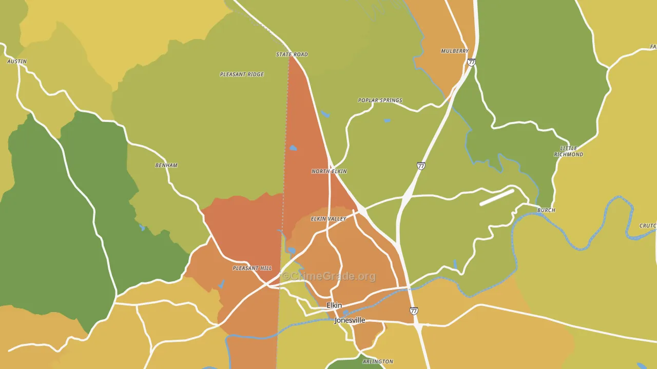 Elkin, NC Map of Robbery Rates