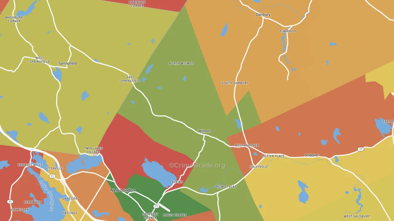 Elkins, NH Map of Robbery Rates