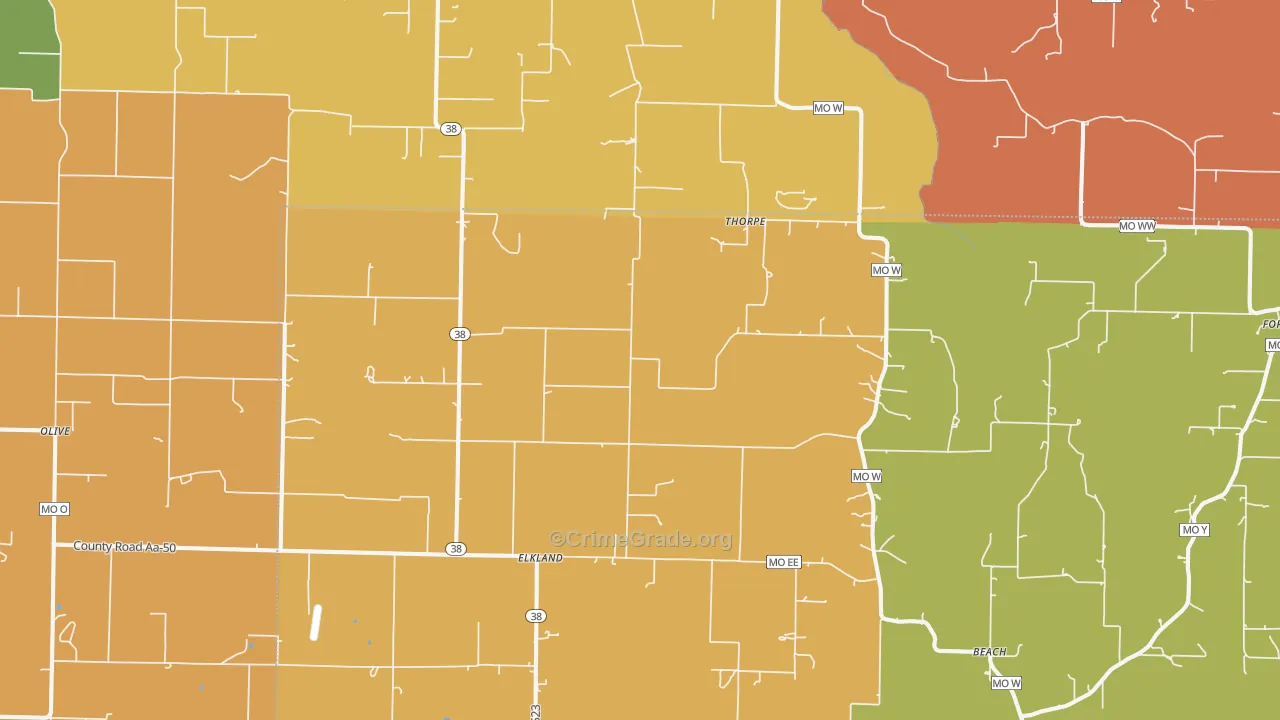 Elkland, MO Map of Robbery Rates
