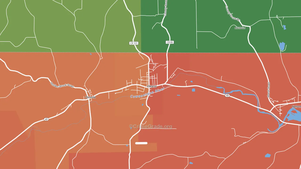 Elkland, PA Map of Robbery Rates