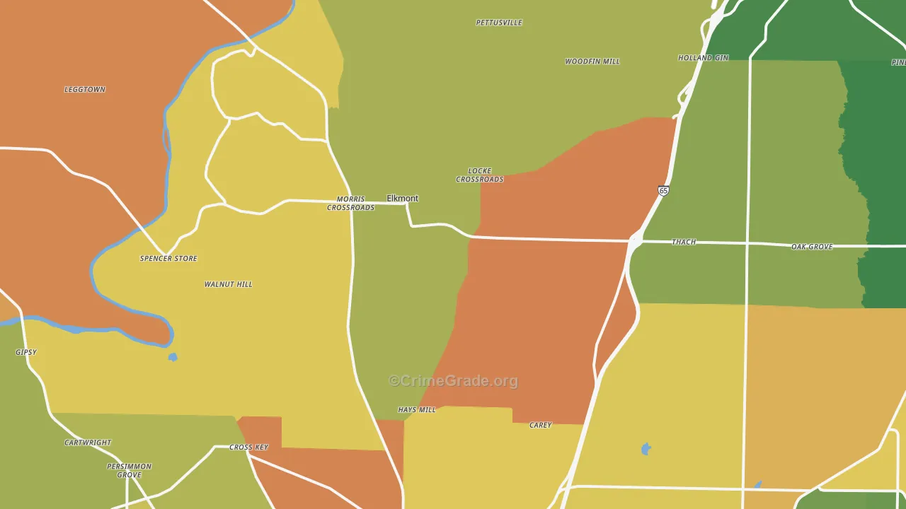 Elkmont, AL Map of Robbery Rates