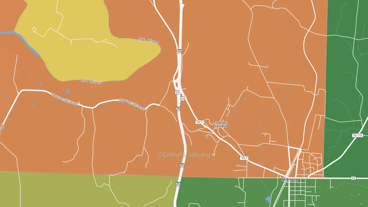 Elkmont Springs, TN Map of Robbery Rates