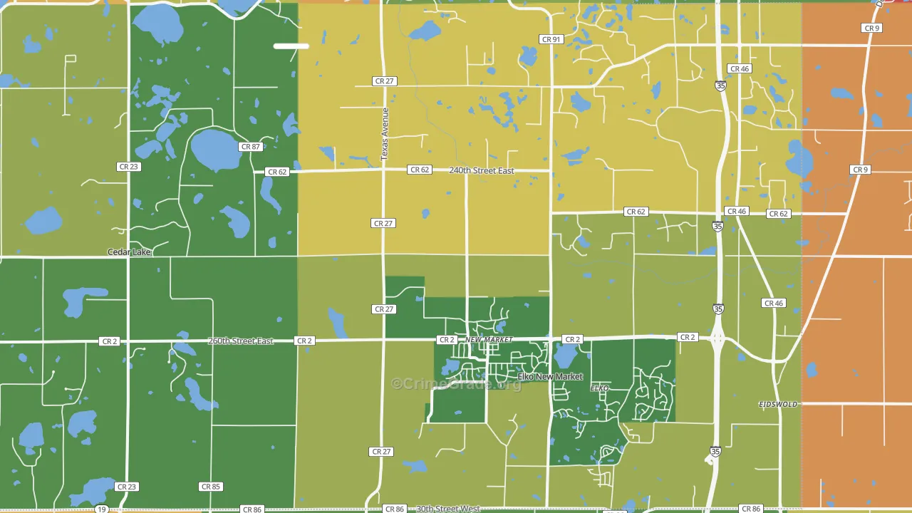 Elko, MN Map of Robbery Rates