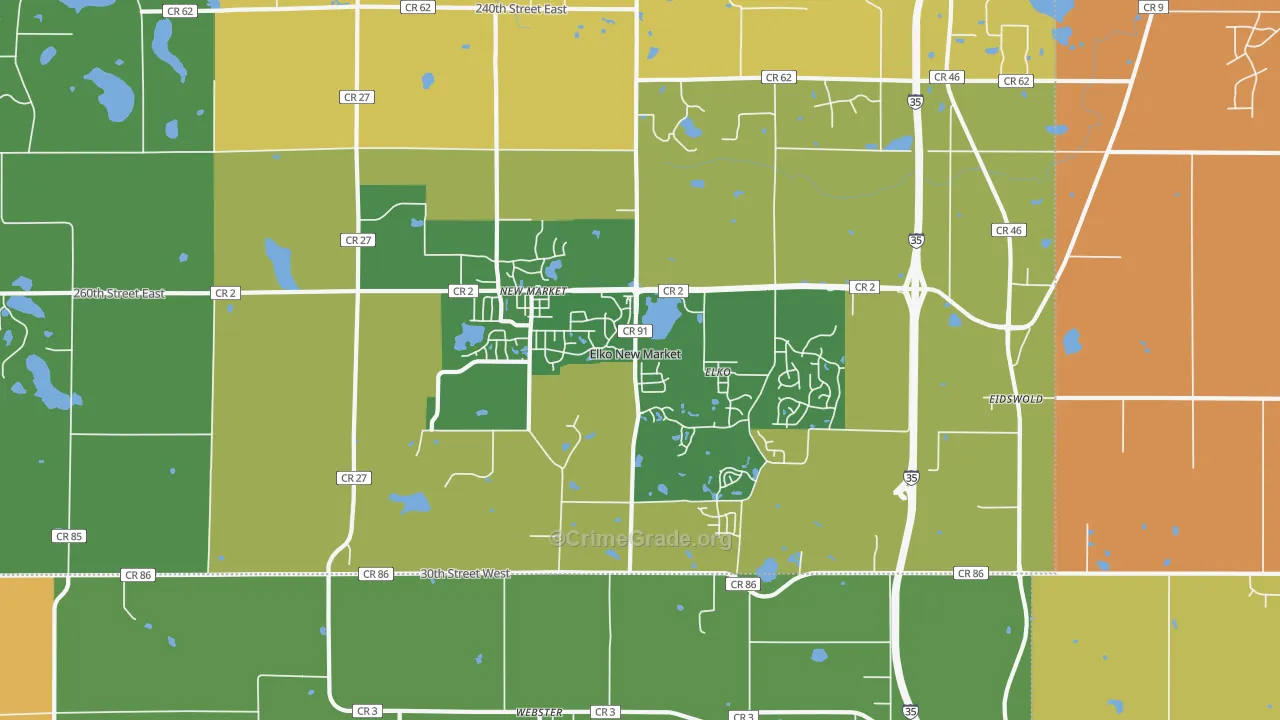 Elko New Market, MN Map of Robbery Rates