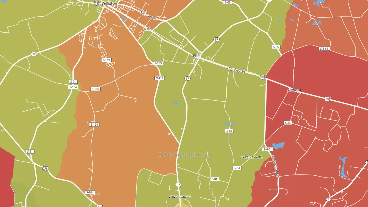 Elko, SC Map of Robbery Rates
