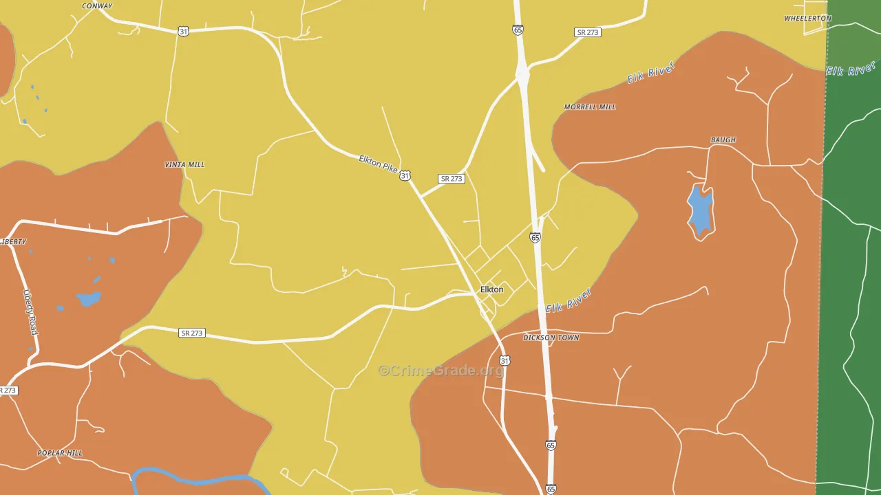 Elkton, TN Map of Robbery Rates