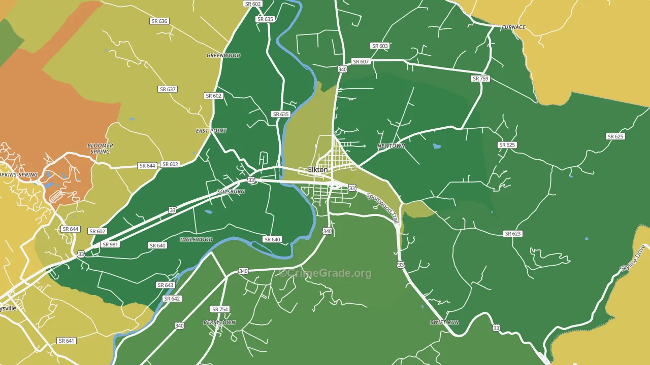 Elkton, VA Map of Robbery Rates