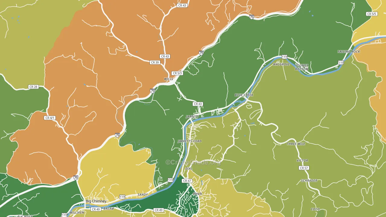 Elkview, WV Map of Robbery Rates