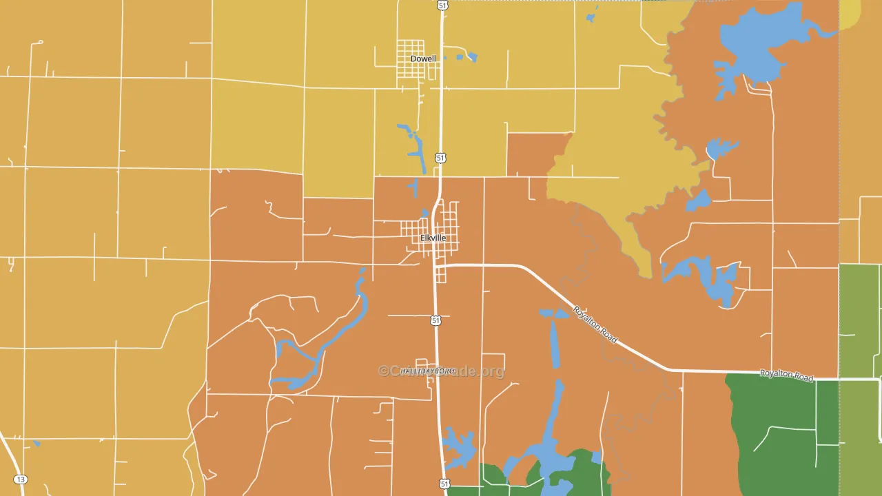 Elkville, IL Map of Robbery Rates