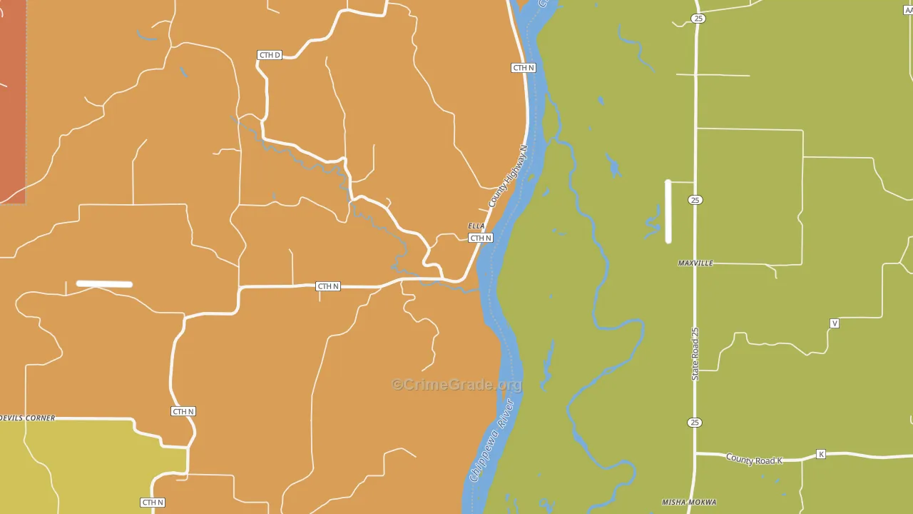Ella, WI Map of Robbery Rates