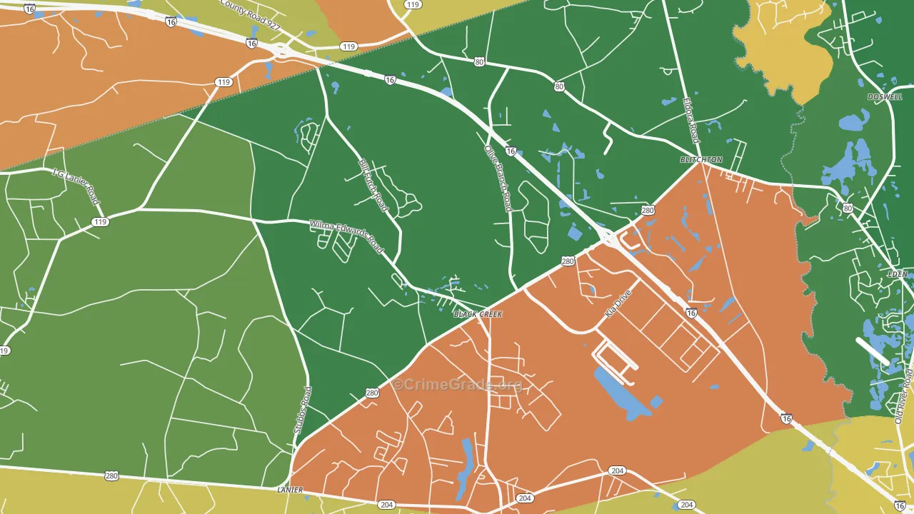 Ellabell, GA Map of Robbery Rates