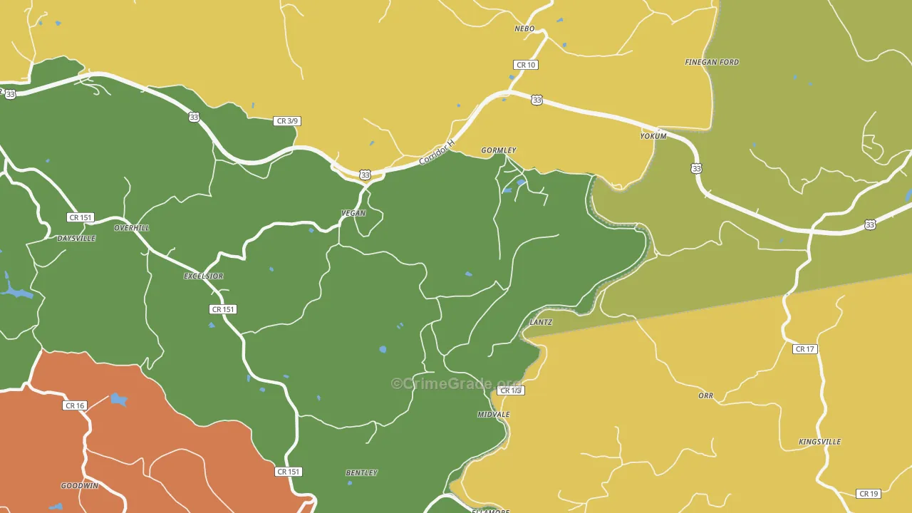 Ellamore, WV Map of Robbery Rates