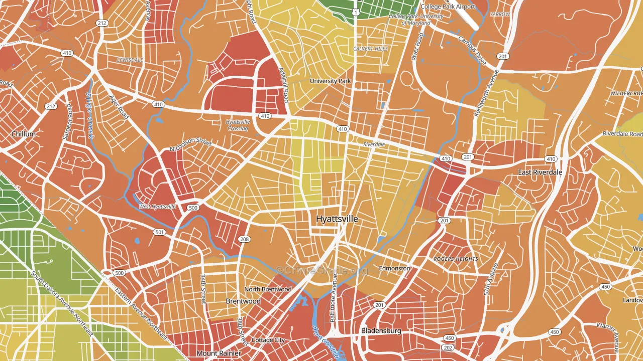 Ellaville, Hyattsville, MD Map of Robbery Rates