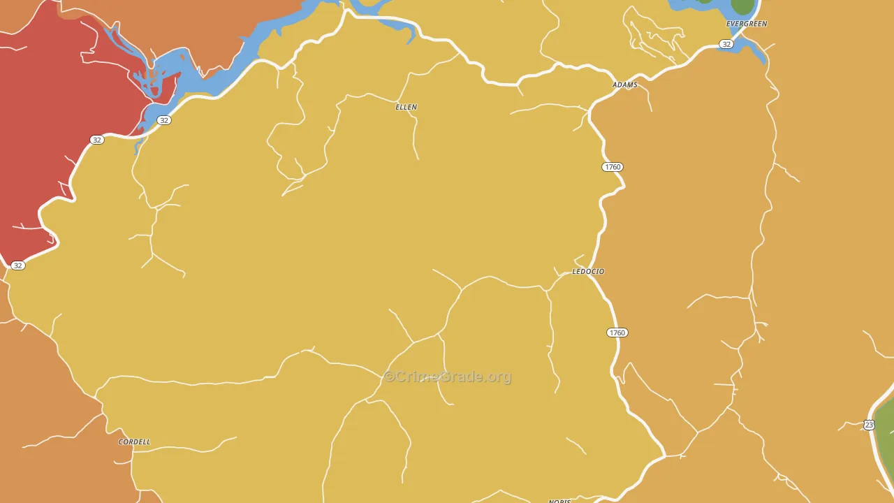 Ellen, KY Map of Robbery Rates