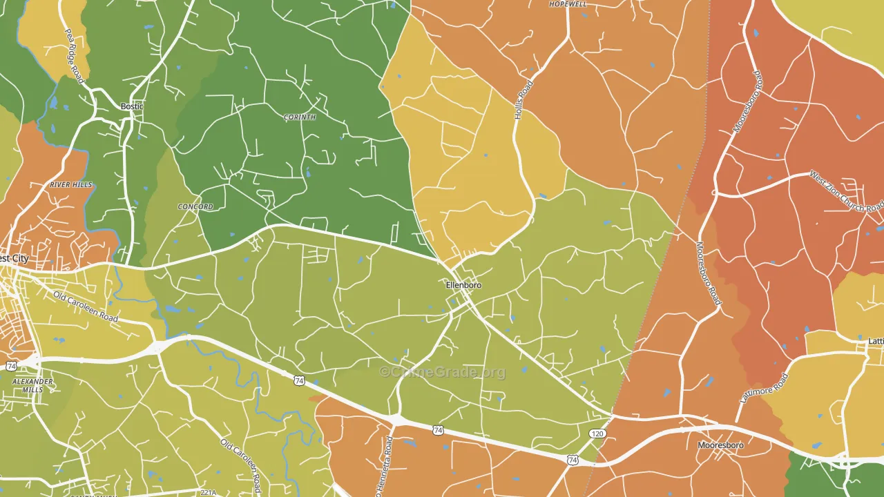 Ellenboro, NC Map of Robbery Rates