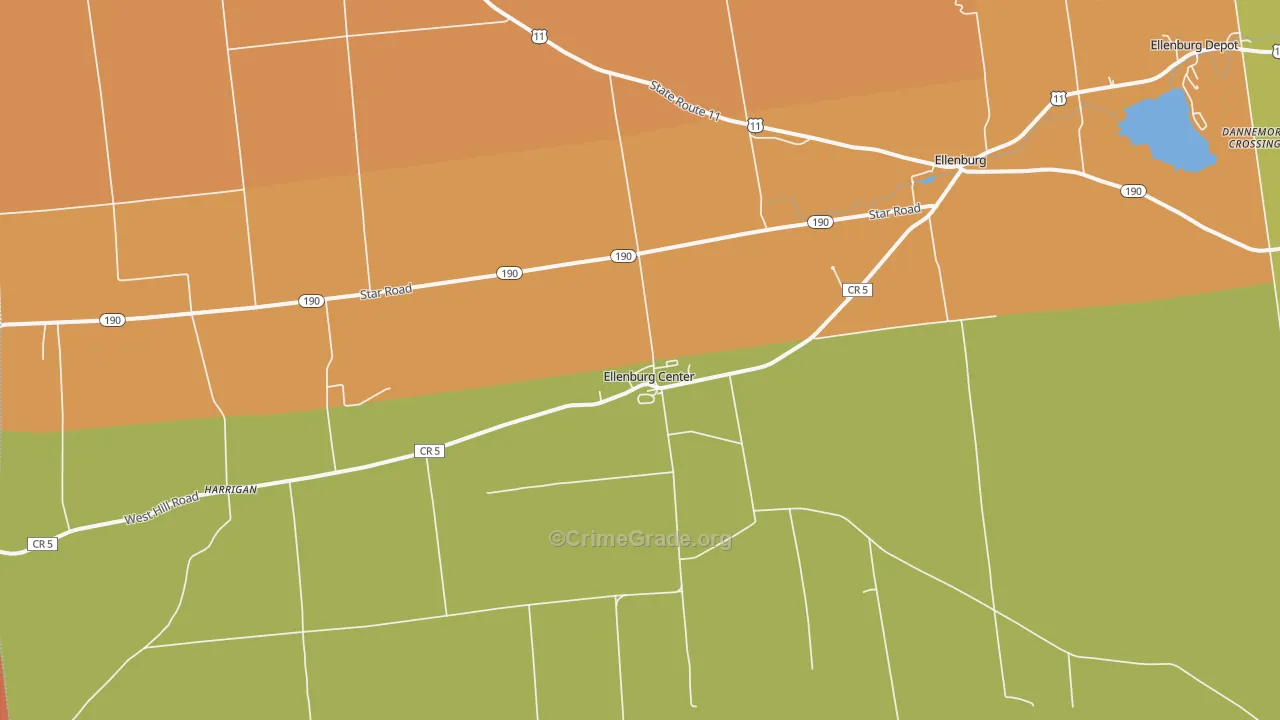 Ellenburg Center, NY Map of Robbery Rates