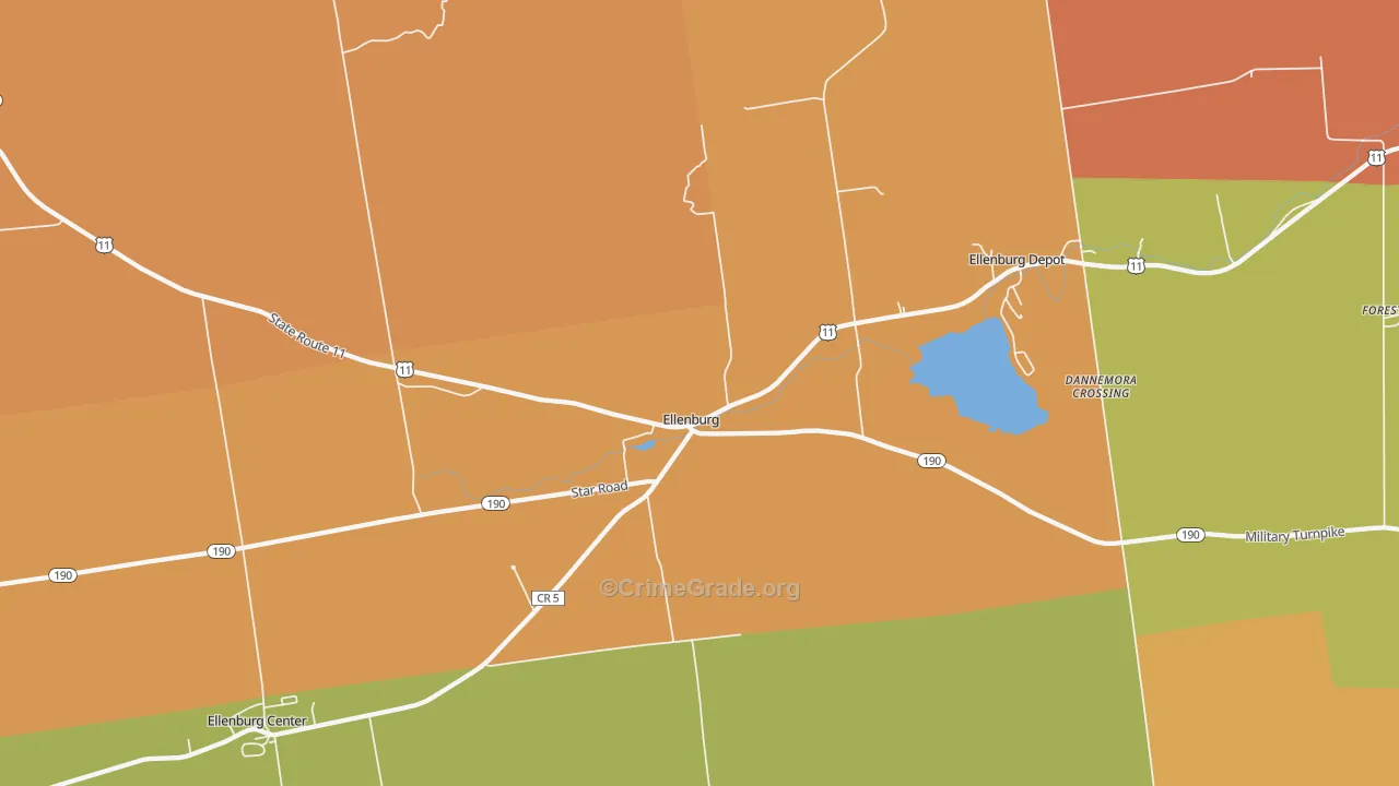 Ellenburg, NY Map of Robbery Rates