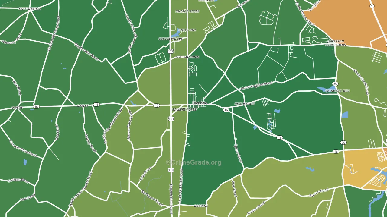 Ellendale, DE Map of Robbery Rates