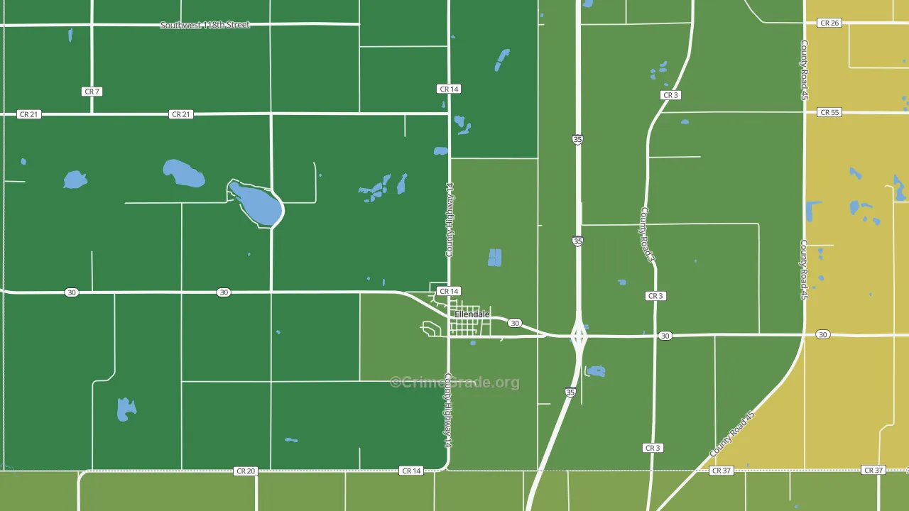 Ellendale, MN Map of Robbery Rates
