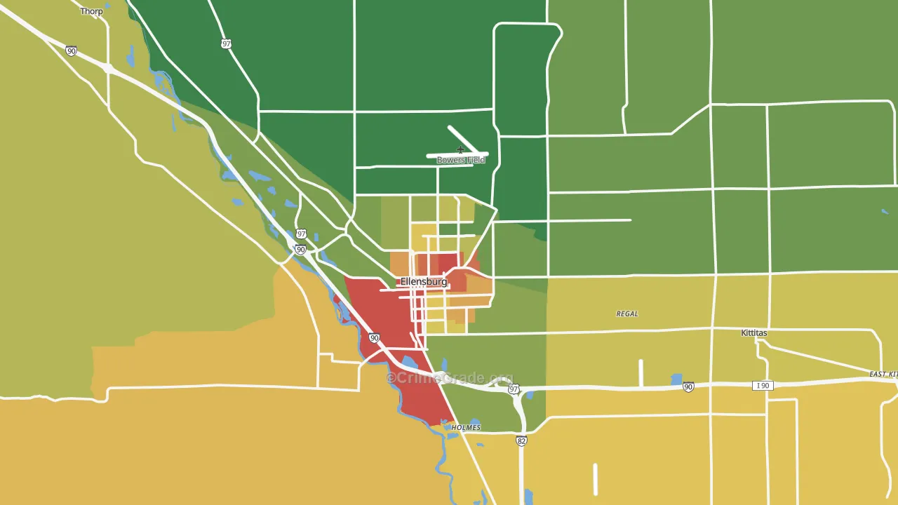 Ellensburg, WA Map of Robbery Rates