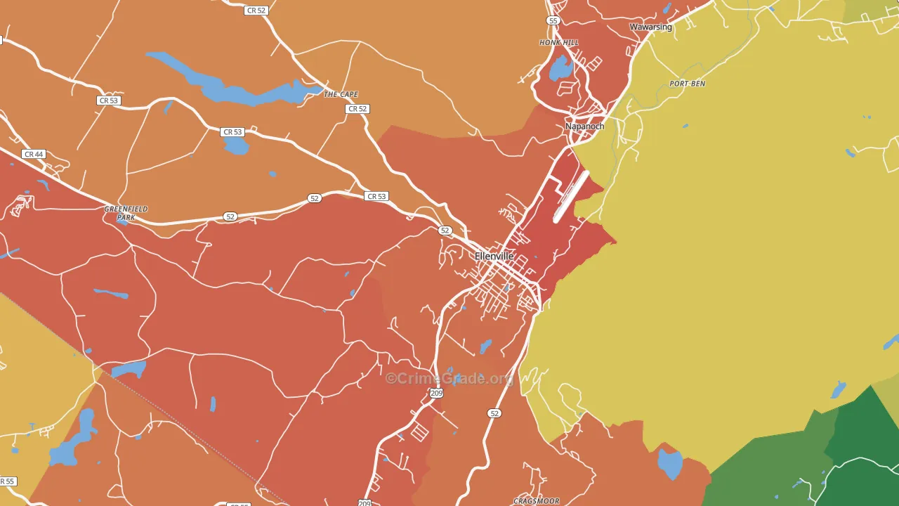 Ellenville, NY Map of Robbery Rates