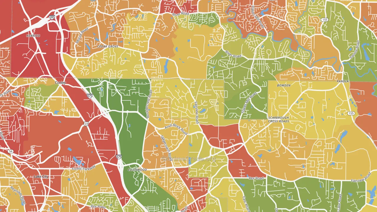 Ellenwood, GA Map of Robbery Rates