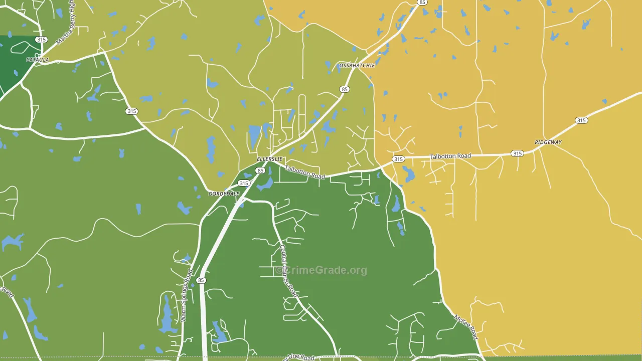 Ellerslie, GA Map of Robbery Rates
