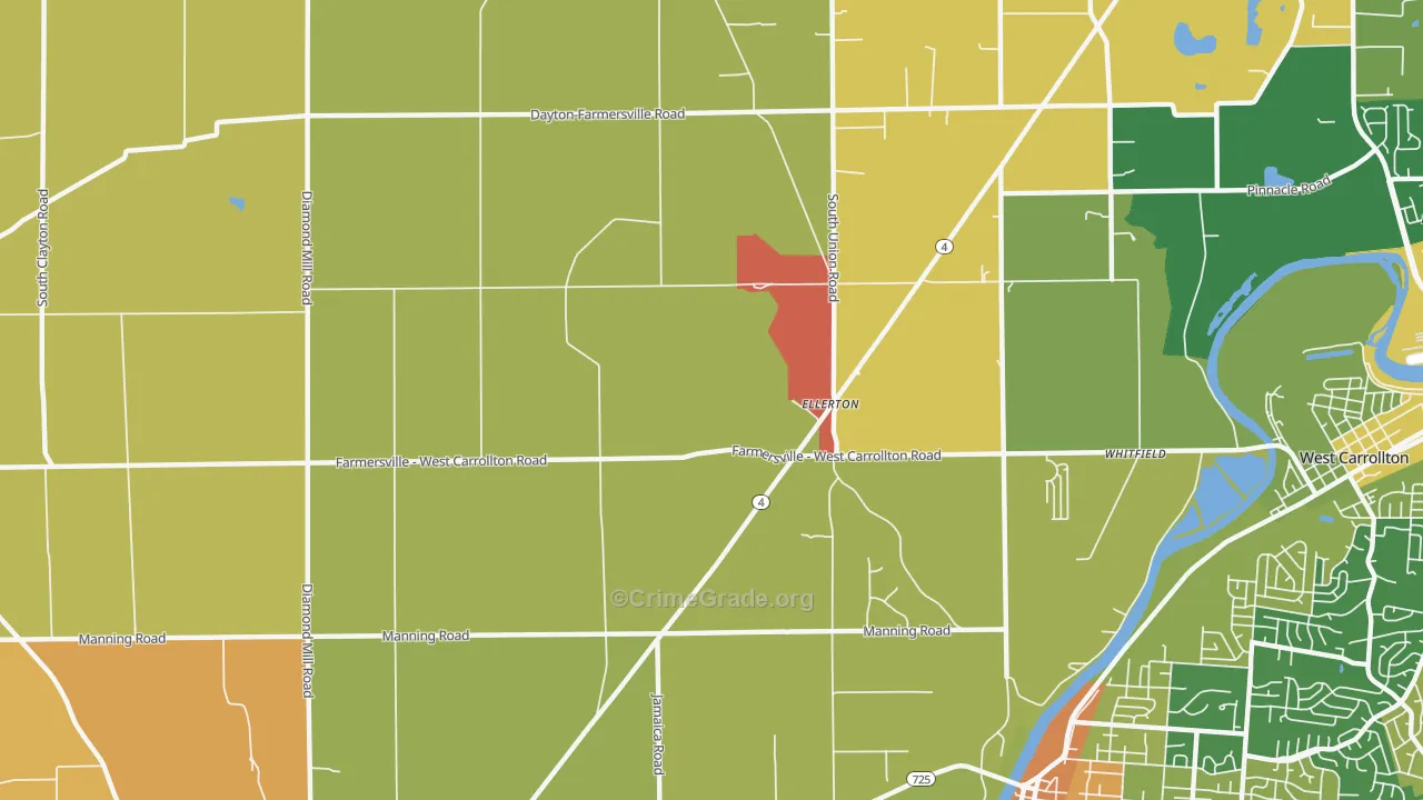 Ellerton, OH Map of Robbery Rates