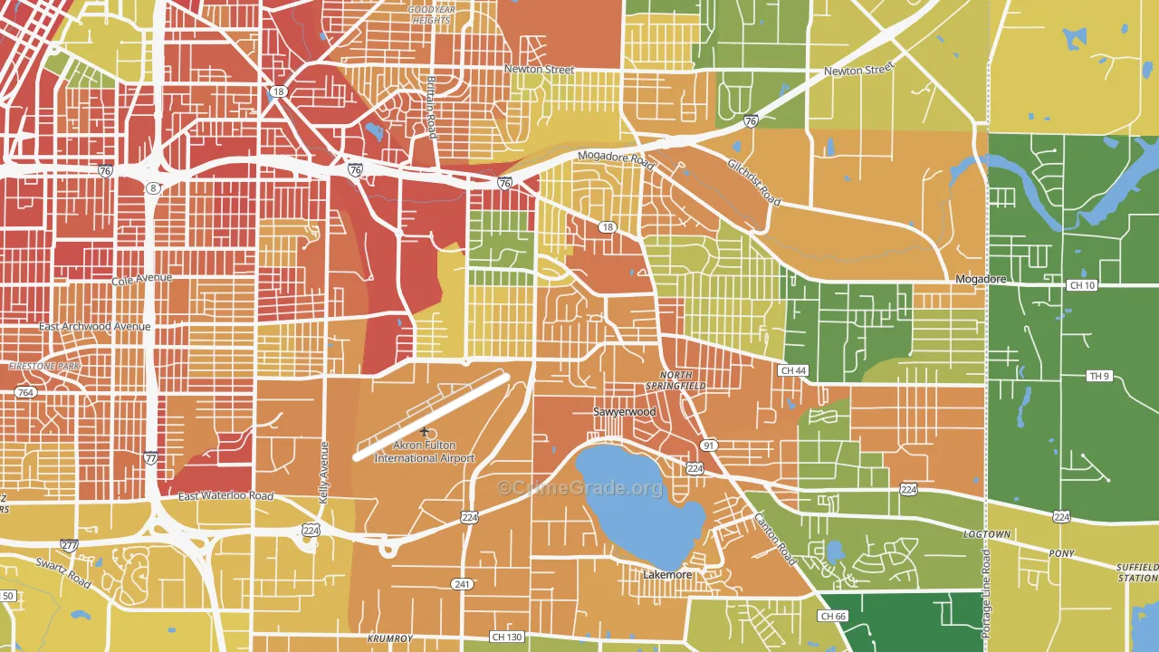 Ellet, Akron, OH Map of Robbery Rates