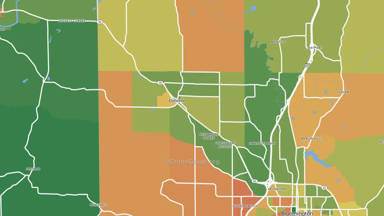 Ellettsville, IN Map of Robbery Rates