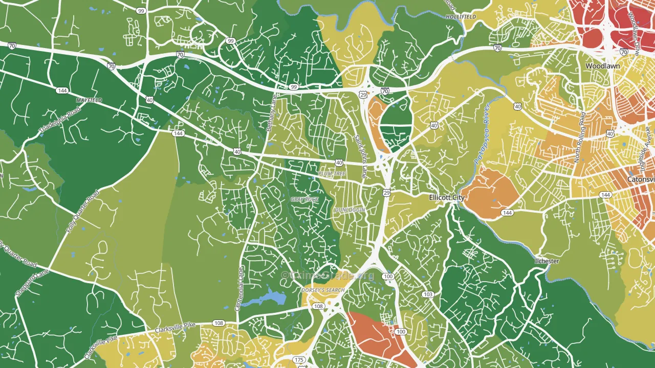 Ellicott City, MD Map of Robbery Rates