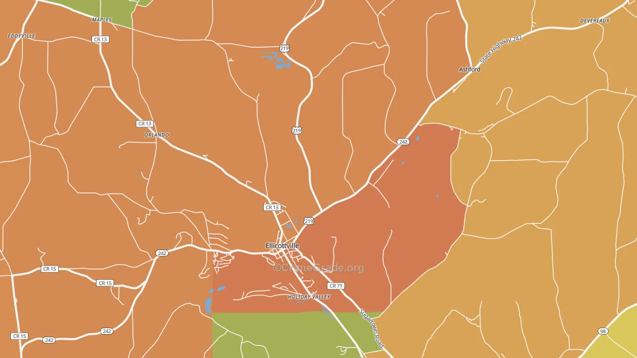 Ellicottville, NY Map of Robbery Rates