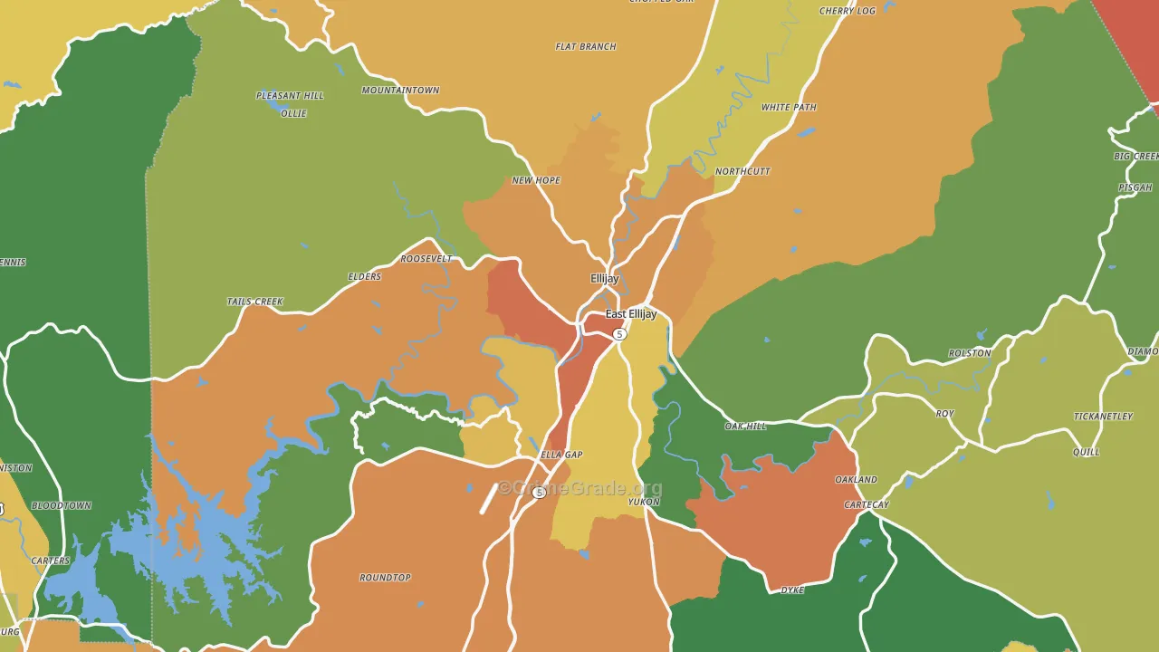 Ellijay, GA Map of Robbery Rates