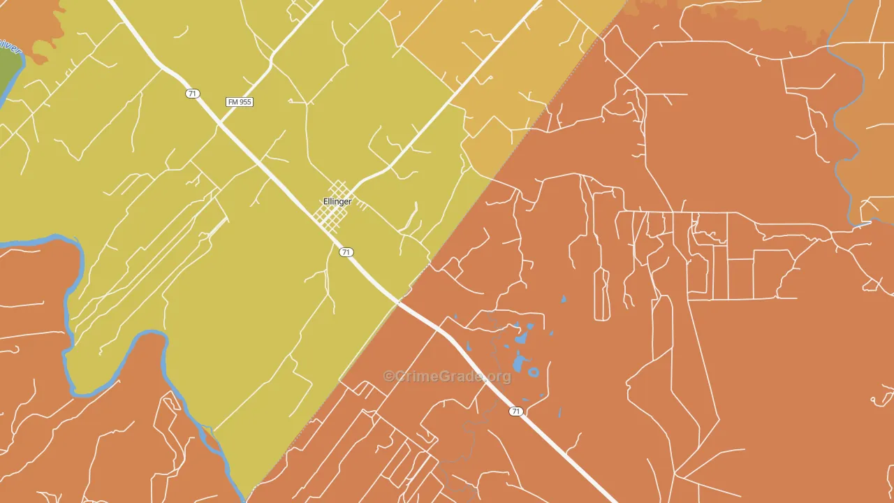 Ellinger, TX Map of Robbery Rates