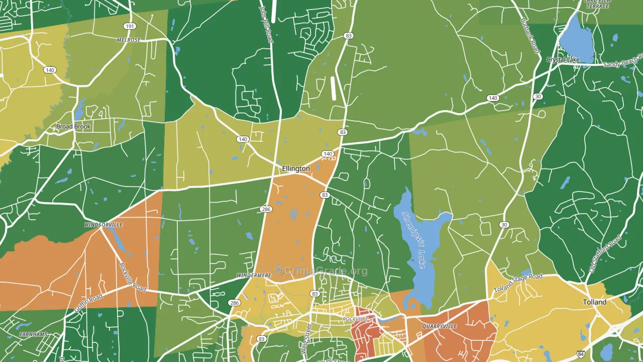 Ellington, CT Map of Robbery Rates