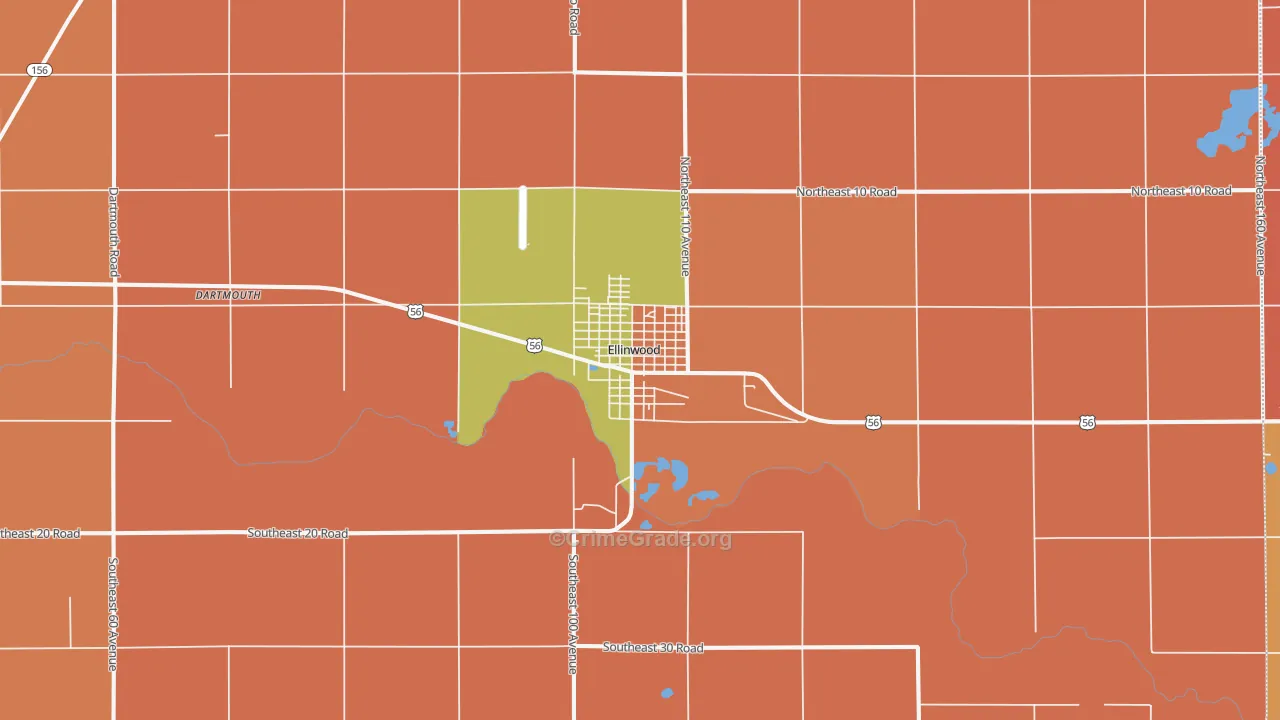 Ellinwood, KS Map of Robbery Rates