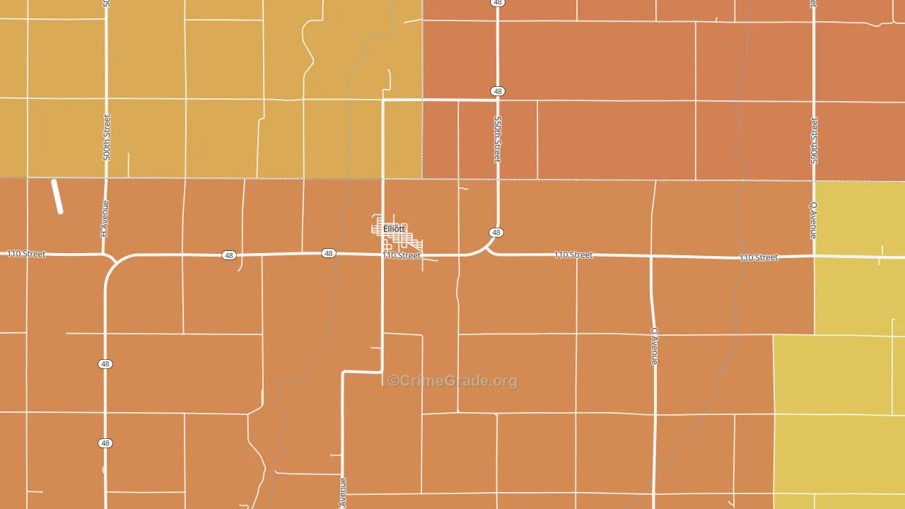 Elliott, IA Map of Robbery Rates