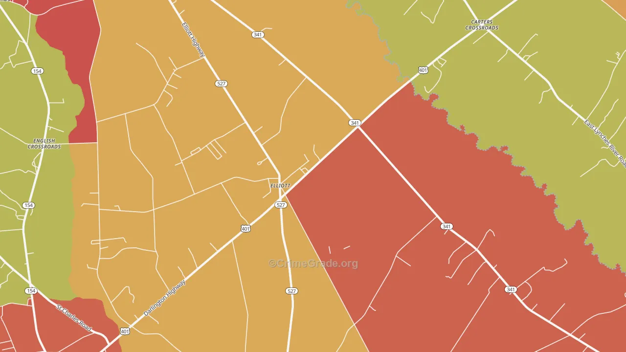 Elliott, SC Map of Robbery Rates