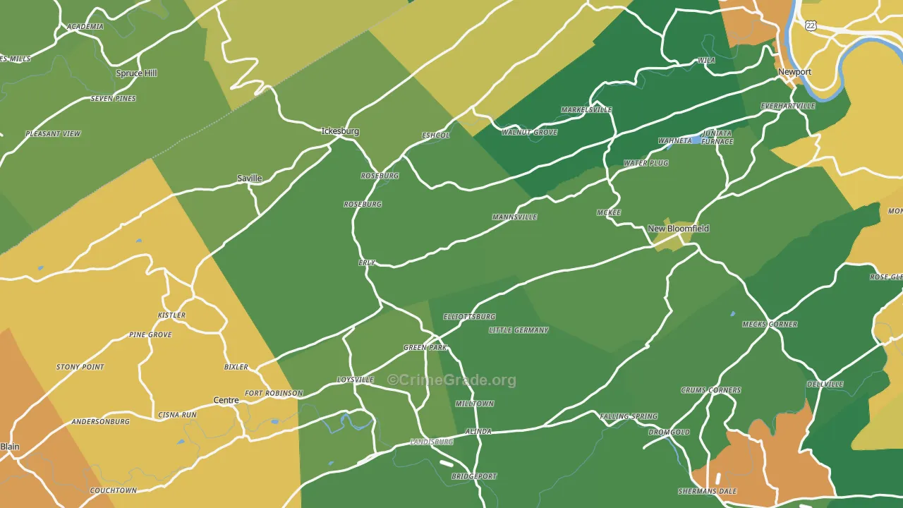 Elliottsburg, PA Map of Robbery Rates