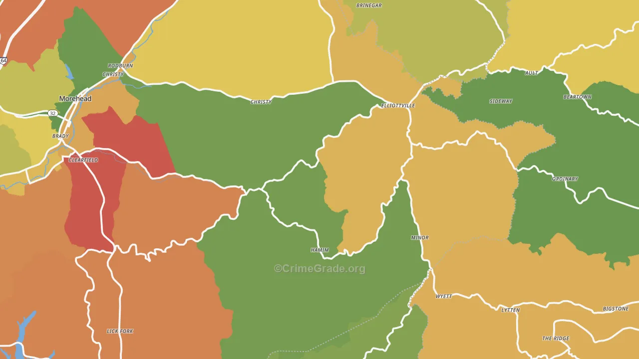 Elliottville, KY Map of Robbery Rates