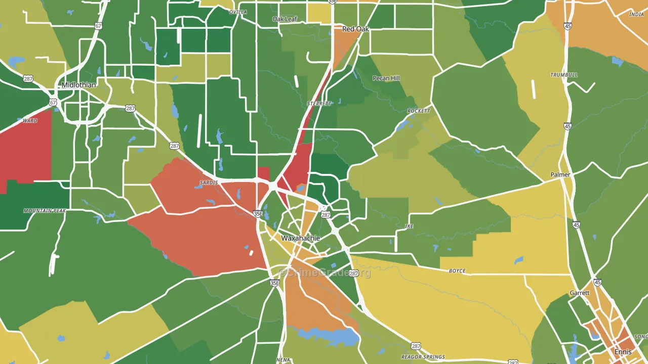 Ellis County, TX Map of Robbery Rates