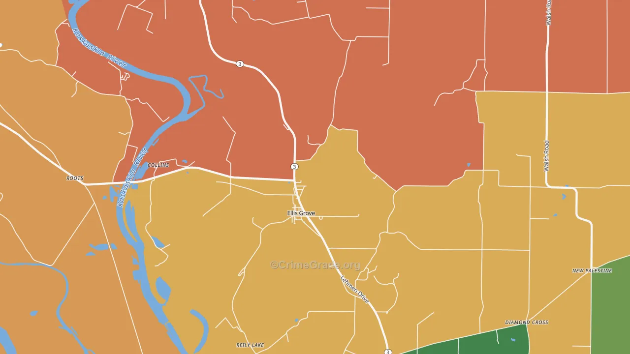 Ellis Grove, IL Map of Robbery Rates