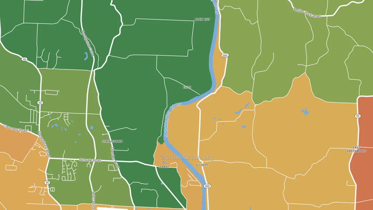 Ellis, OH Map of Robbery Rates