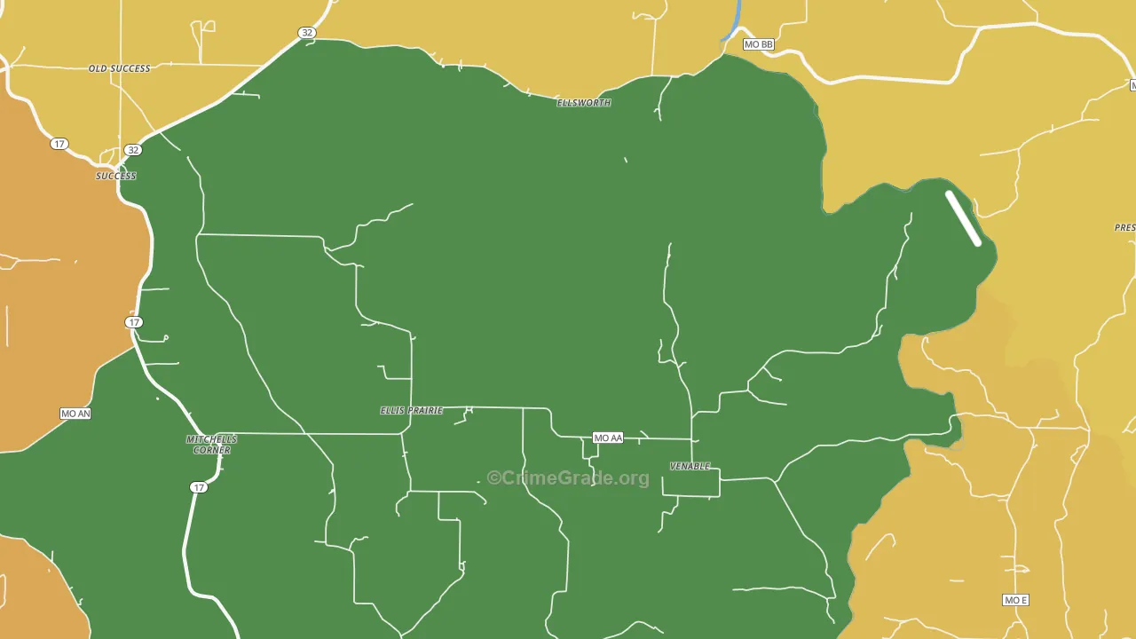 Ellis Prairie, MO Map of Robbery Rates