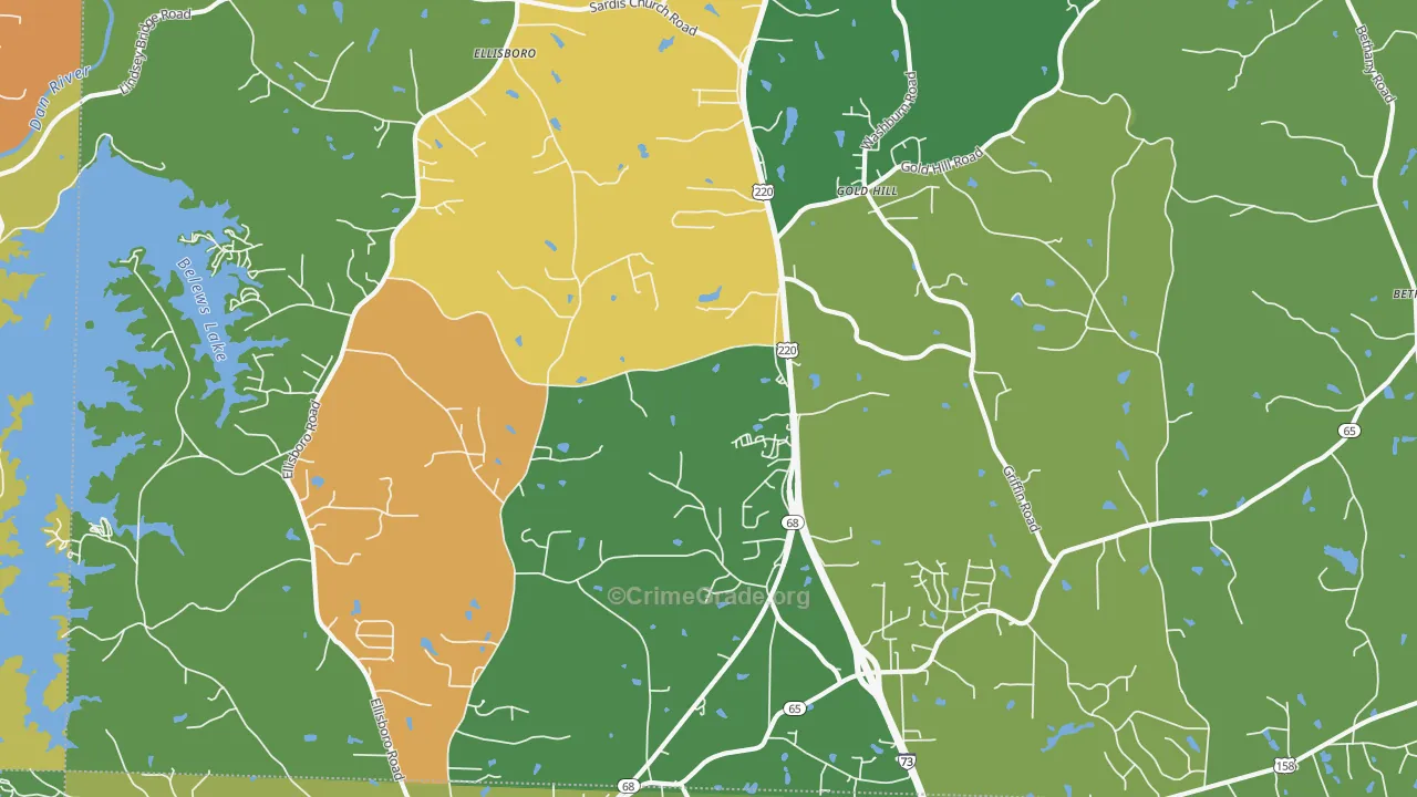 Ellisboro, NC Map of Robbery Rates