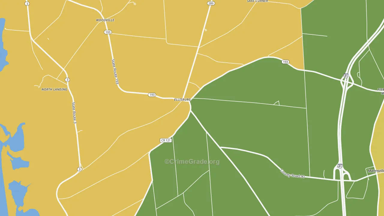 Ellisburg, NY Map of Robbery Rates