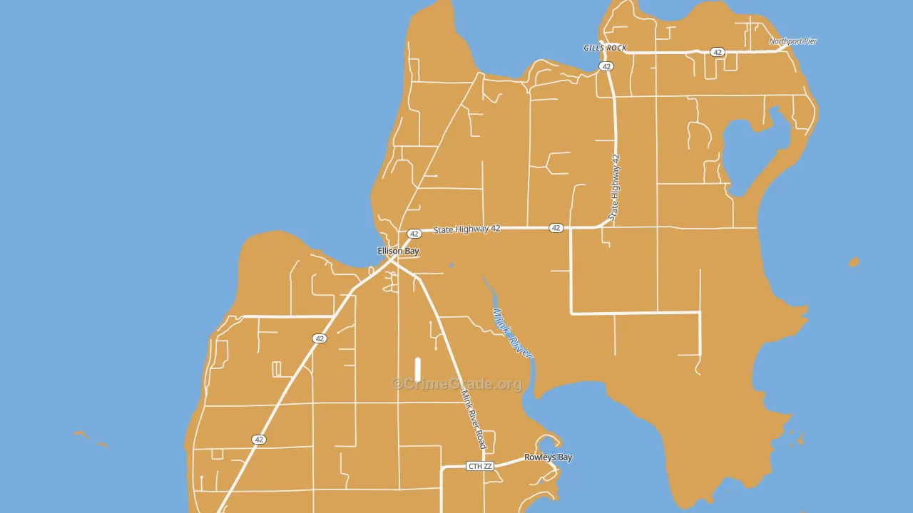 Ellison Bay, WI Map of Robbery Rates